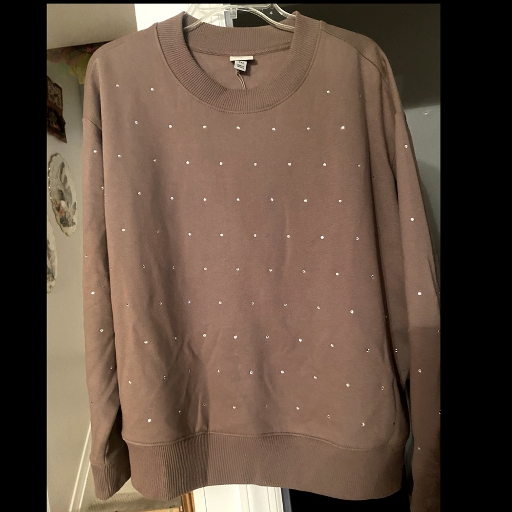 Taupe Rhinestone Pullover